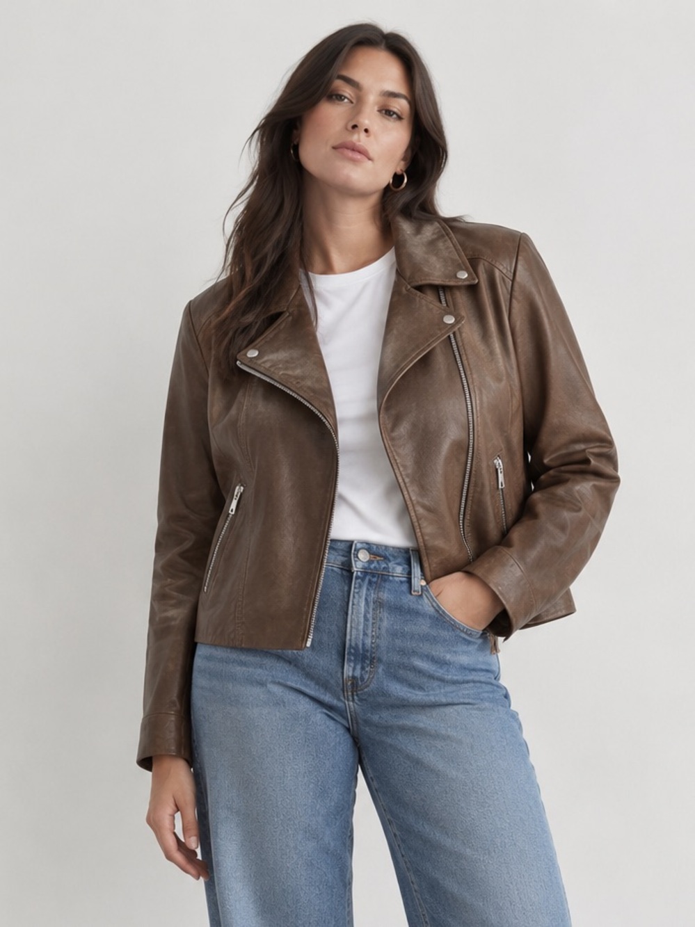 Bernardo Moto Leather Jacket in Brown XXL